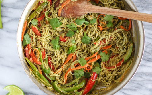 Thai Green Curry Vegetables and Noodles with Peanut Sauce